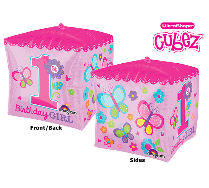 15" Cubez Sweet Girl 1st Birthday Balloon Packaged