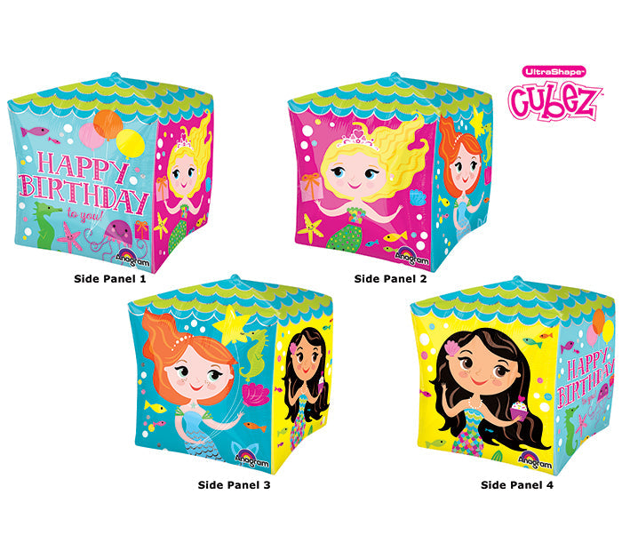 15" Cubez Happy Birthday To You Mermaids Packaged Balloon