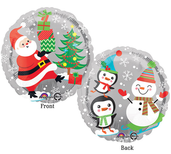 18" Santa, Snowman & Penguins Balloon