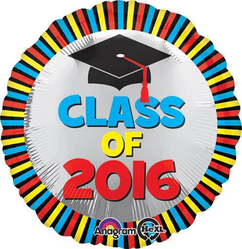 18" Graduation Class of 2016 Stripes Balloon