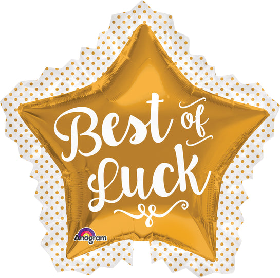34" Best of Luck Gold Star Balloon