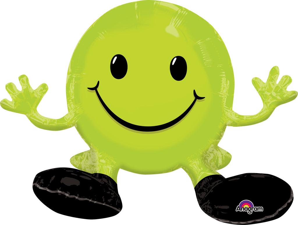 19" Airfill Only Happy Face Lime Green Balloon Packaged