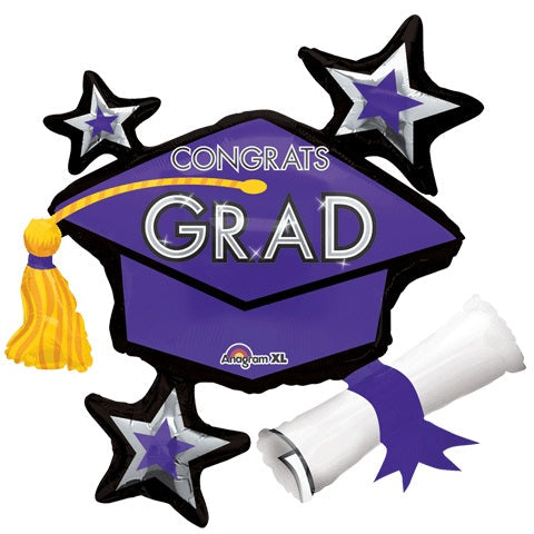 31" Jumbo Congrats Grad Purple Cluster Balloon