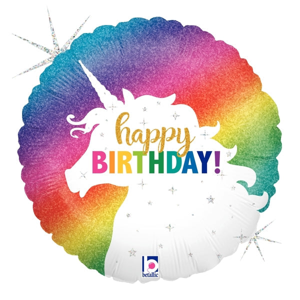 9" Airfill Only Foil Balloon Holographic Unicorn Birthday