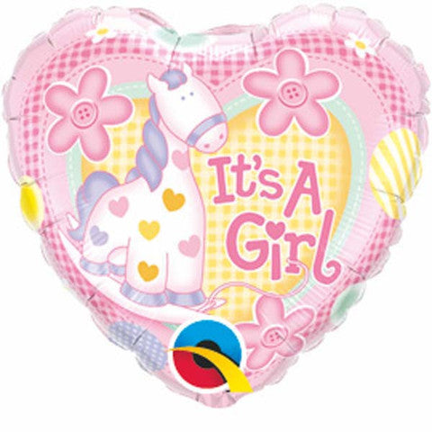 9" Airfill Only Soft Pony It's A Girl Heart Foil Balloon