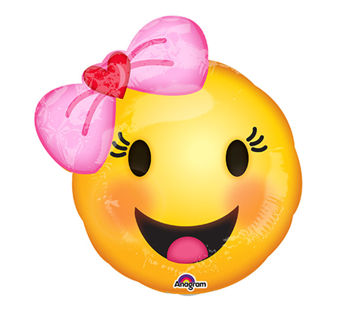 9" Airfill Only Happy Emoji wtih Bow Balloon