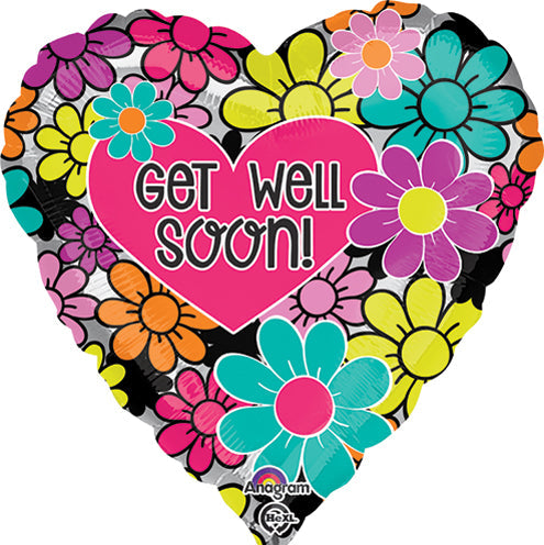 18" Graphic Floral Get Well Soon Balloon