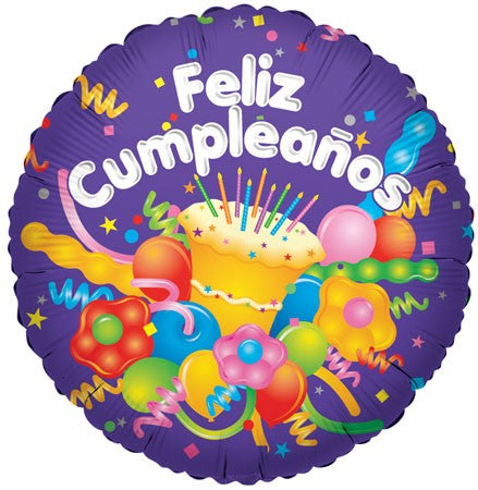 9" Airfill Only Feliz Cumpleanos Cake Balloon (Spanish)