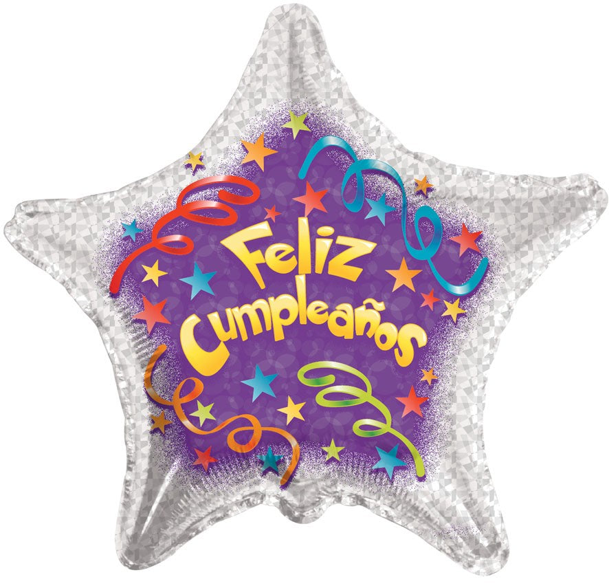 9" Airfill Only Feliz Cumpleanos Streamers Balloon (Spanish)