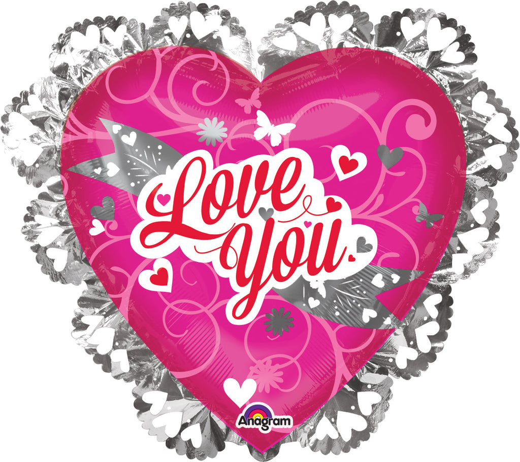 23" Love You Pink & Silver Balloon