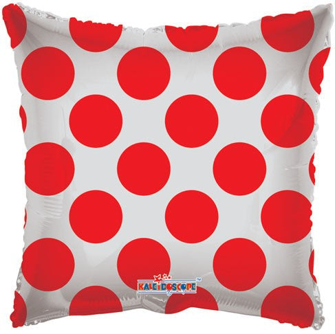 18" Solid Square with Red Polka Dots Balloon