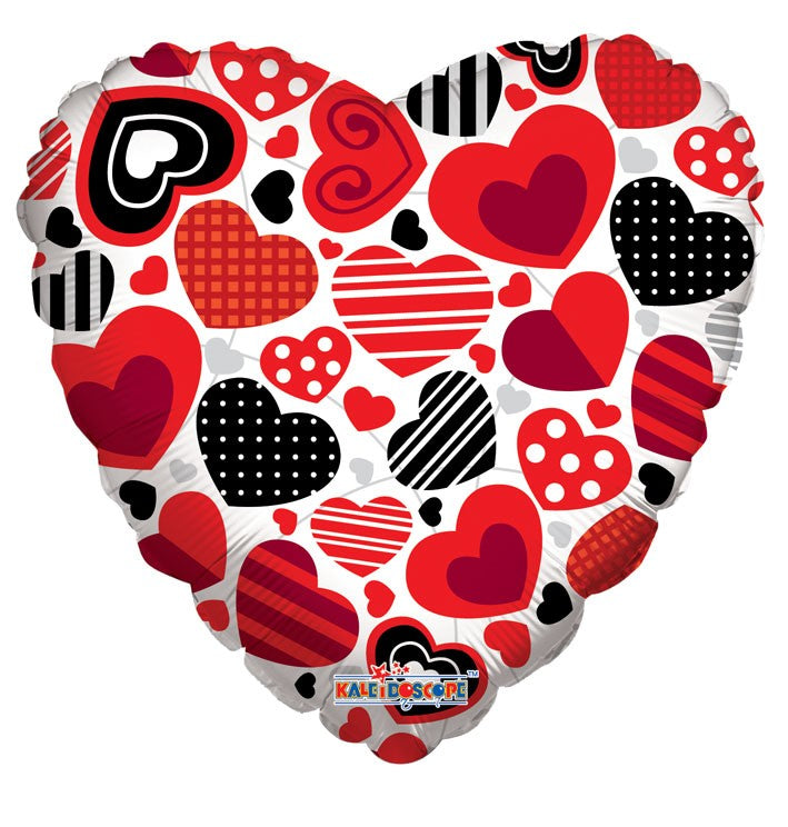 18" Decorative Hearts with Patterns Balloon