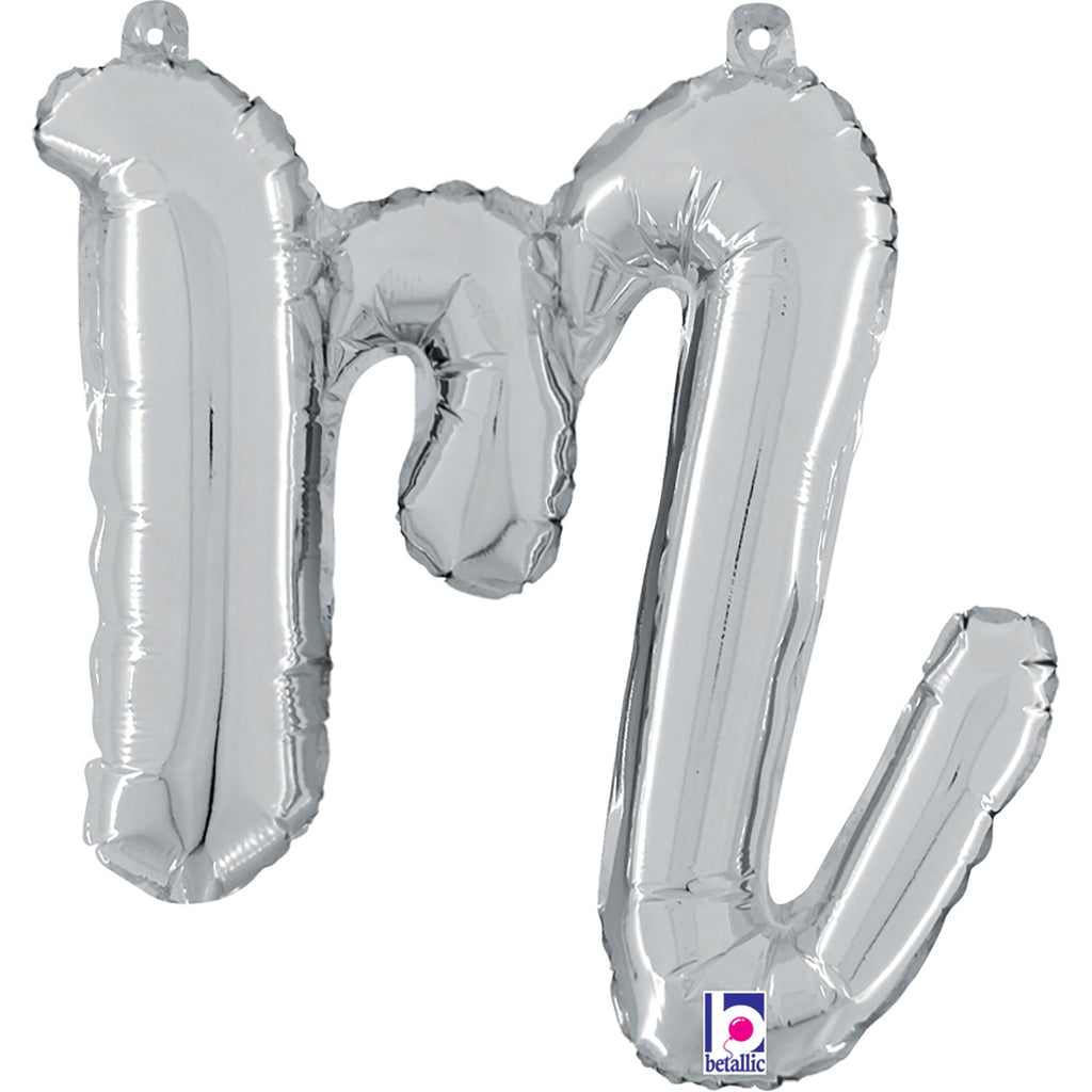 14" Air Filled Only Script Letter "M" Silver Foil Balloon