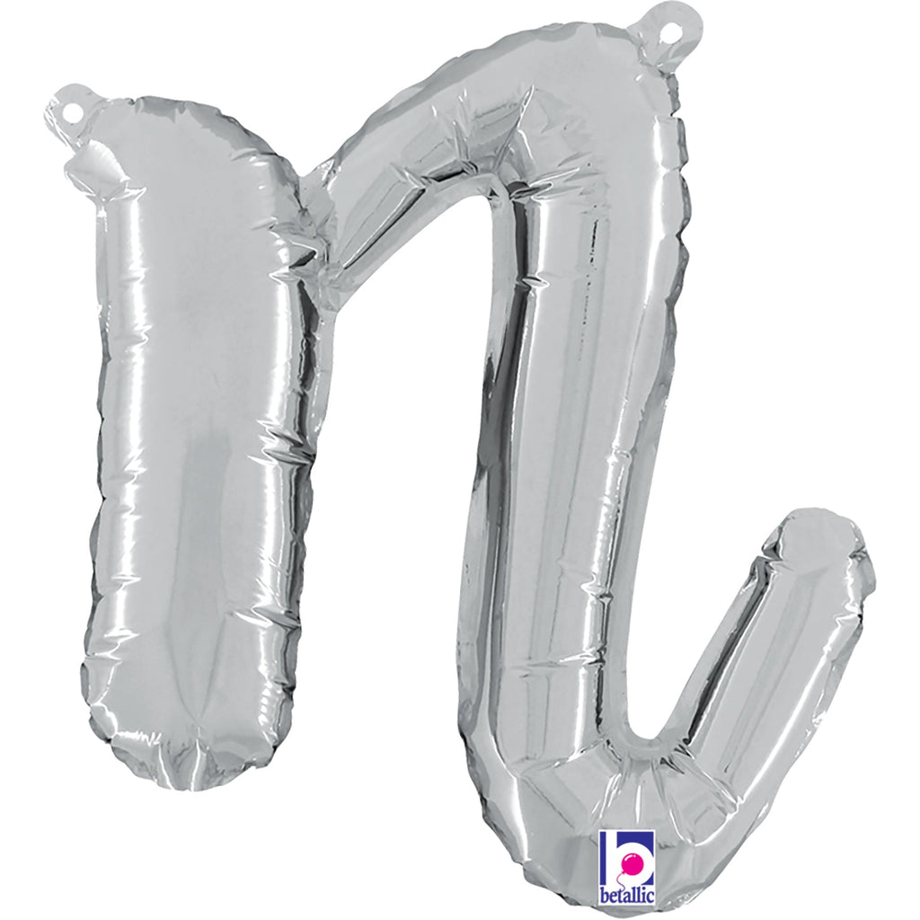 14" Air Filled Only Script Letter "N" Silver Foil Balloon