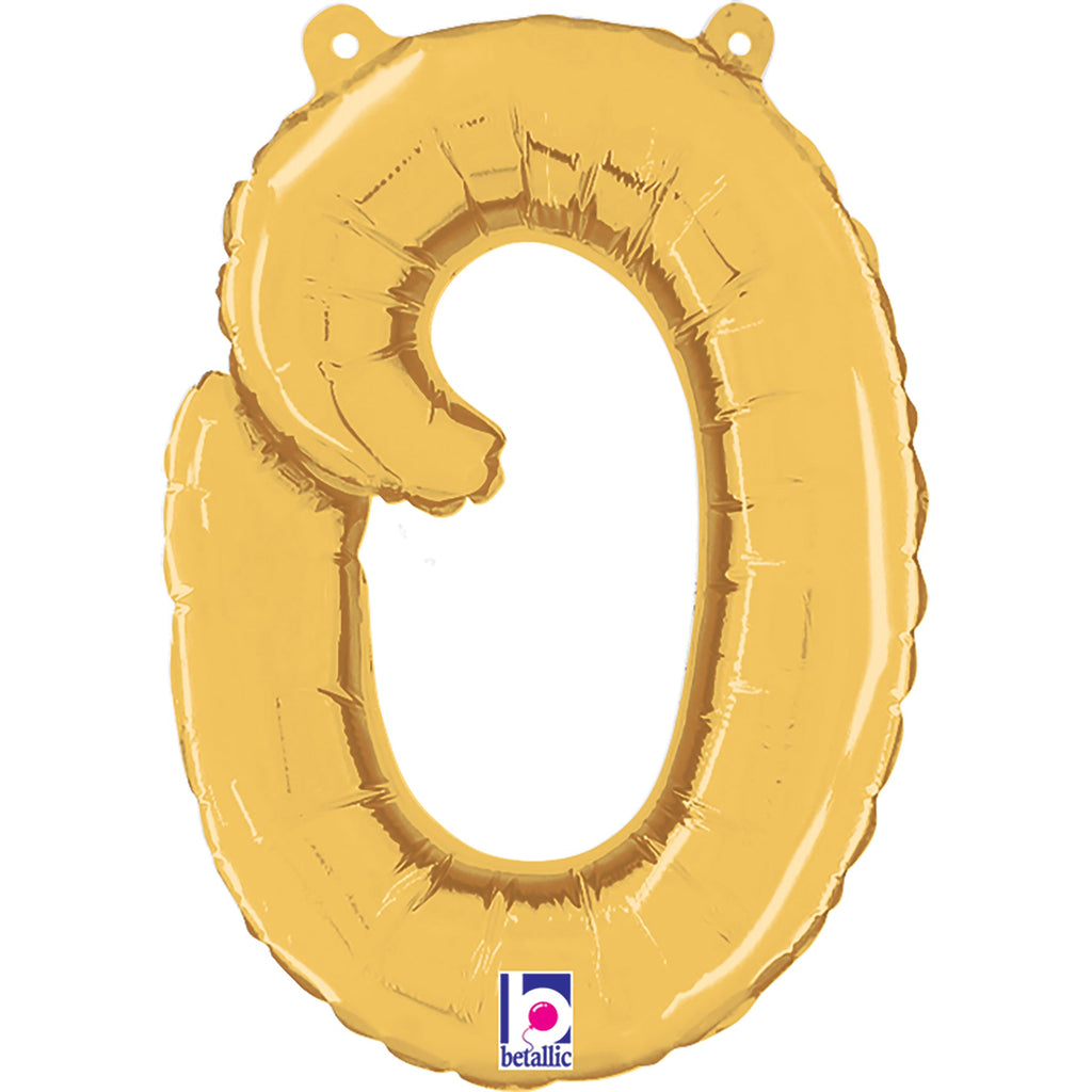 14" Air Filled Only Script Letter "O" Gold Foil Balloon