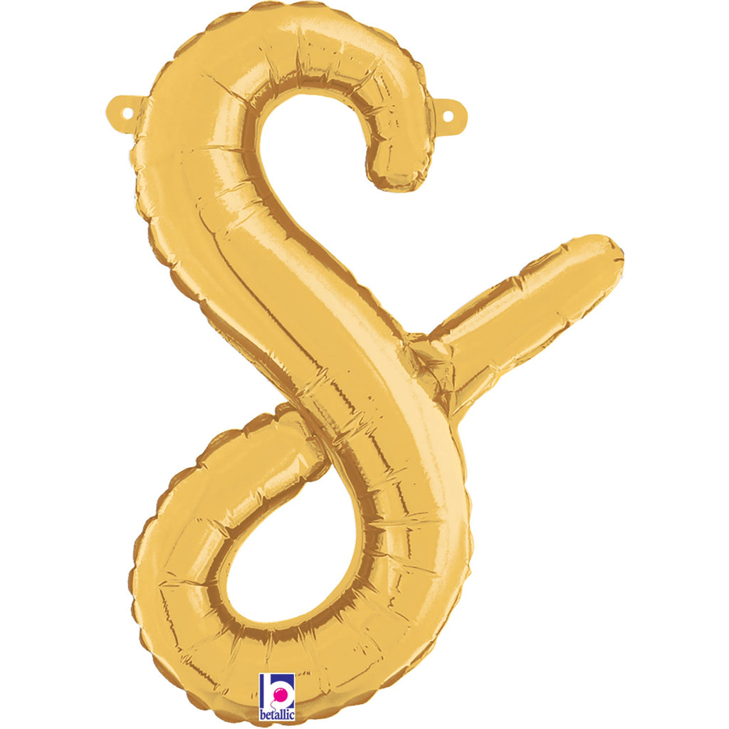14" Air Filled Only Script Letter "S" Gold Foil Balloon