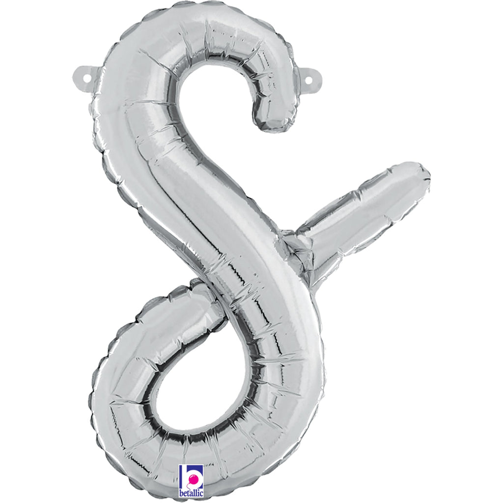 14" Air Filled Only Script Letter "S" Silver Foil Balloon