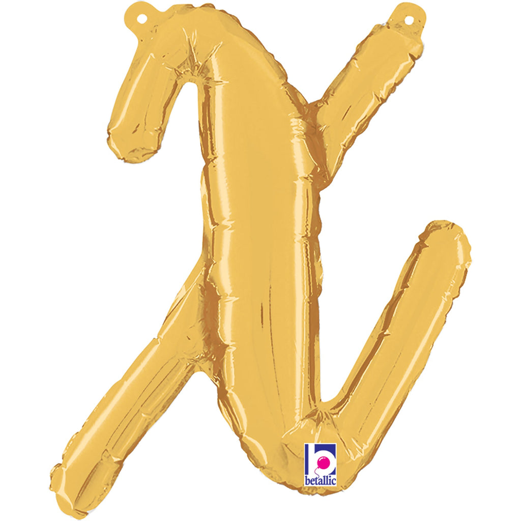 14" Air Filled Only Script Letter "X" Gold Foil Balloon