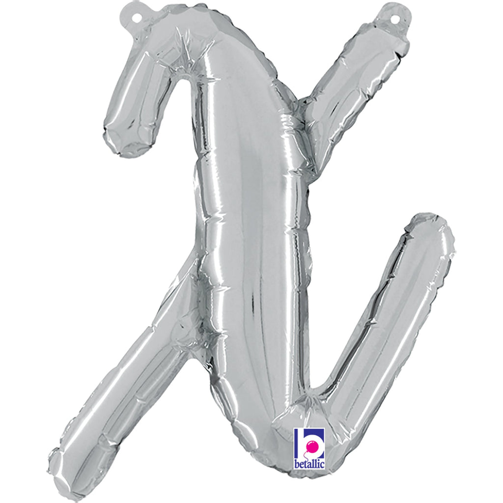 14" Air Filled Only Script Letter "X" Silver Foil Balloon
