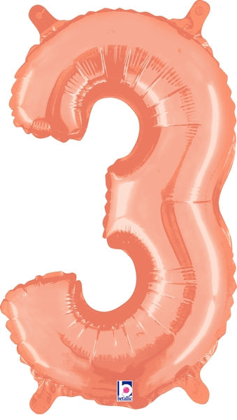 14" Airfill Only (Self Sealing) Megaloon Jr. Number 3 Rose Gold Balloon