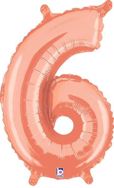 14" Airfill Only (Self Sealing) Megaloon Jr. Number 6 Rose Gold Balloon