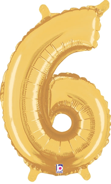 7" Airfill Only (requires heat sealing) Megaloon Jr. Number Balloon 6 Gold