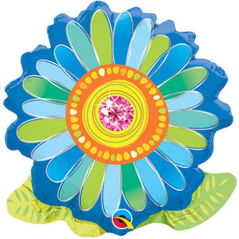 9" Airfill Only Jeweled Blossom Blue and Green Foil Balloon