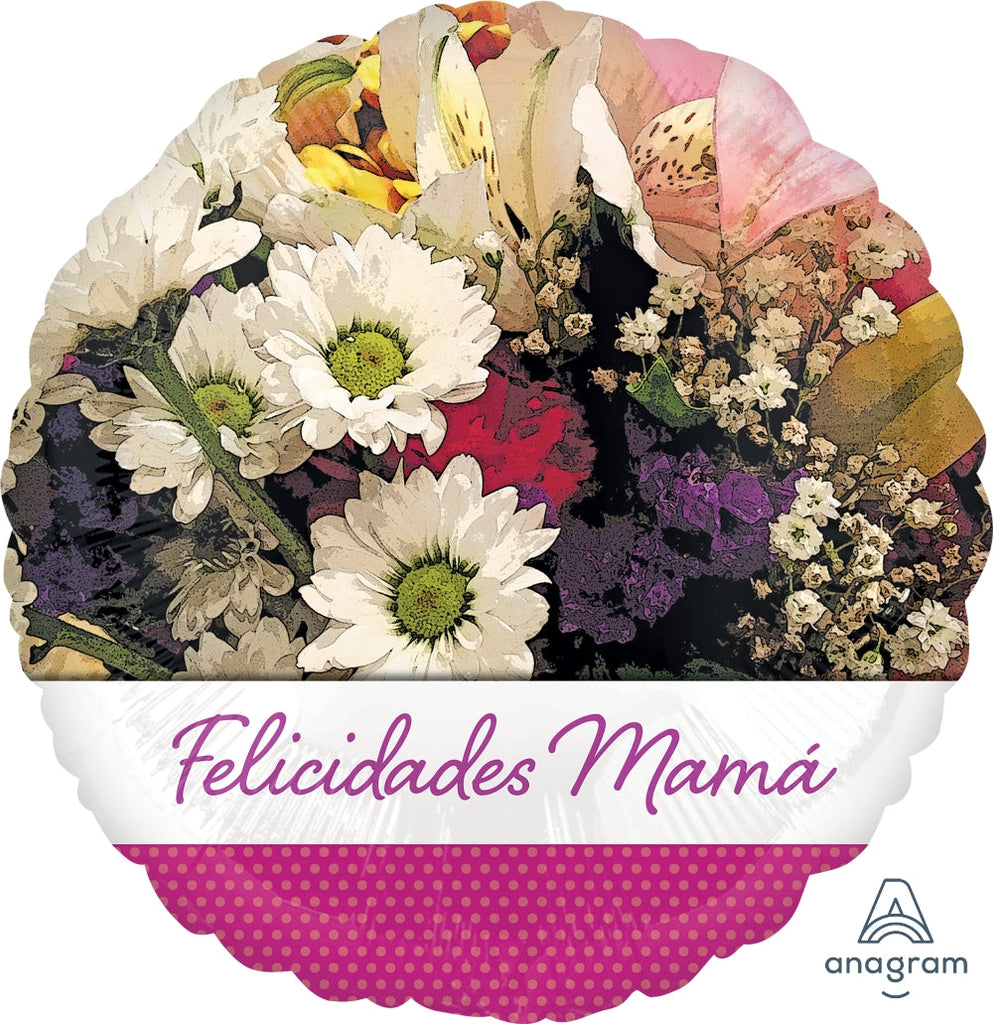 18" Felicidades Mama Pretty Flowers Balloon (Spanish)