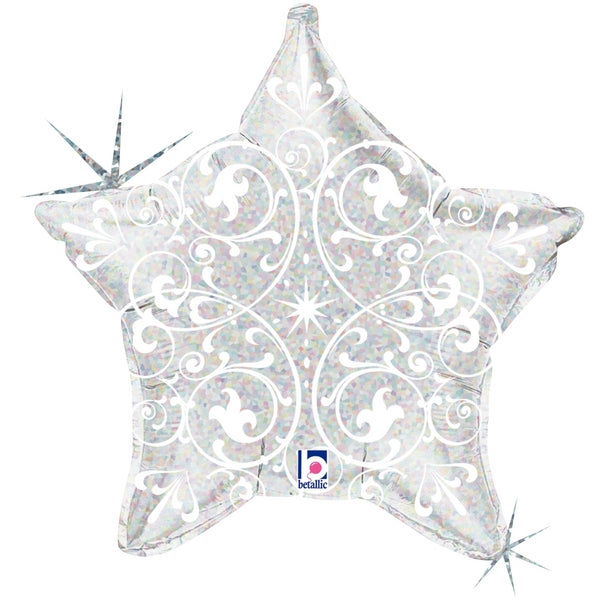 21" Holographic Star-Shaped Balloon Filigree Silver Star