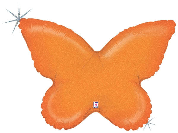 30" Holographic Solid Color Butterfly Orange Balloon