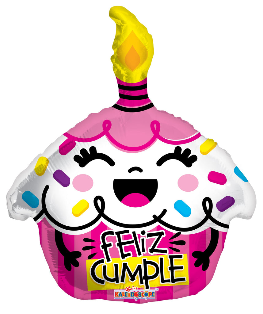 18" Feliz Cumple Cupcake Rosa Shape Balloon (Spanish)