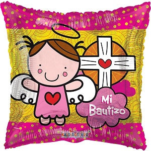 18" Angel Vitral Rosa Bautizo Balloon (Spanish)