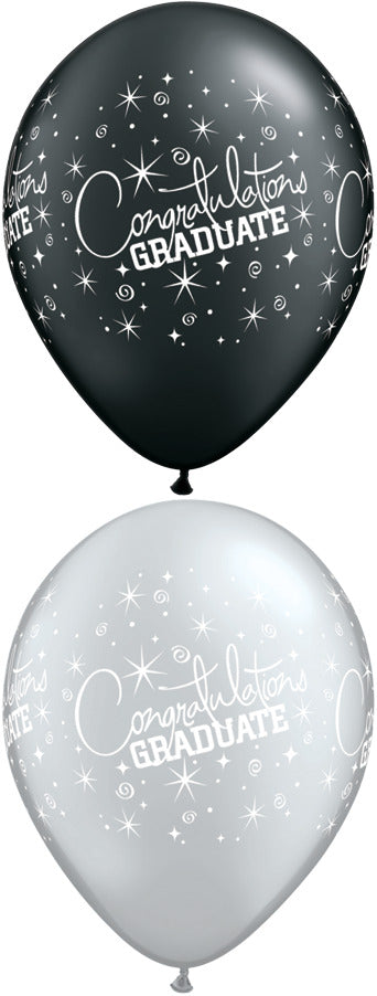 11" Congratulations Graduate Silver/Black (50 Count) Latex Balloons
