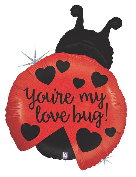 27" Holographic Shape Packaged Love Bug Ladybug Balloon