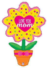 46" Foil Shape Love You Mom Flower Pot Balloon