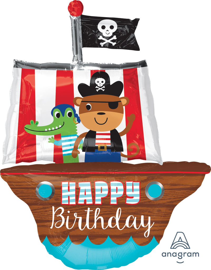 34" Jumbo Happy Birthday Pirate Ship Balloon
