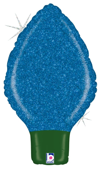 22" Holographic Shape Balloon Glittering Lightbulb Blue