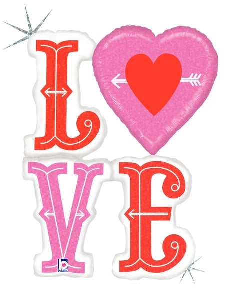 46" Holographic LOVE Heart & Arrows Foil Balloon