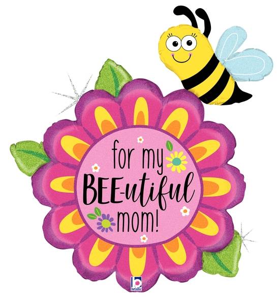 38" Holographic Bee-Utiful Mom Flower Foil Balloon