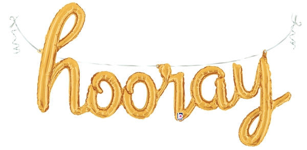 44" Air Filled Only Hooray Script - Gold Foil Balloon