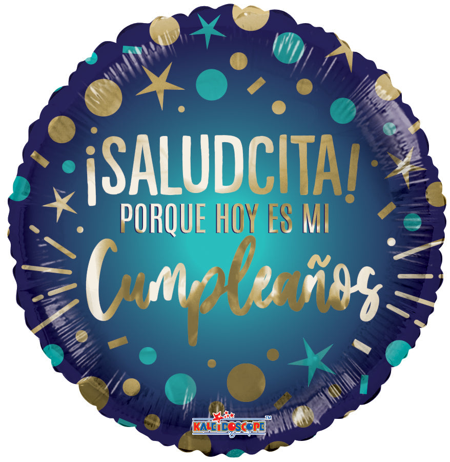 18" Azul Tur Oro Saludcita Cumple Foil Balloons (Spanish)