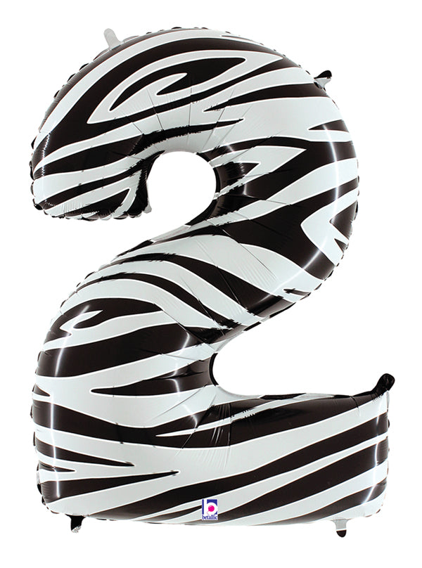 40" Zebra Foil Shape Polybagged Number 2 Balloon