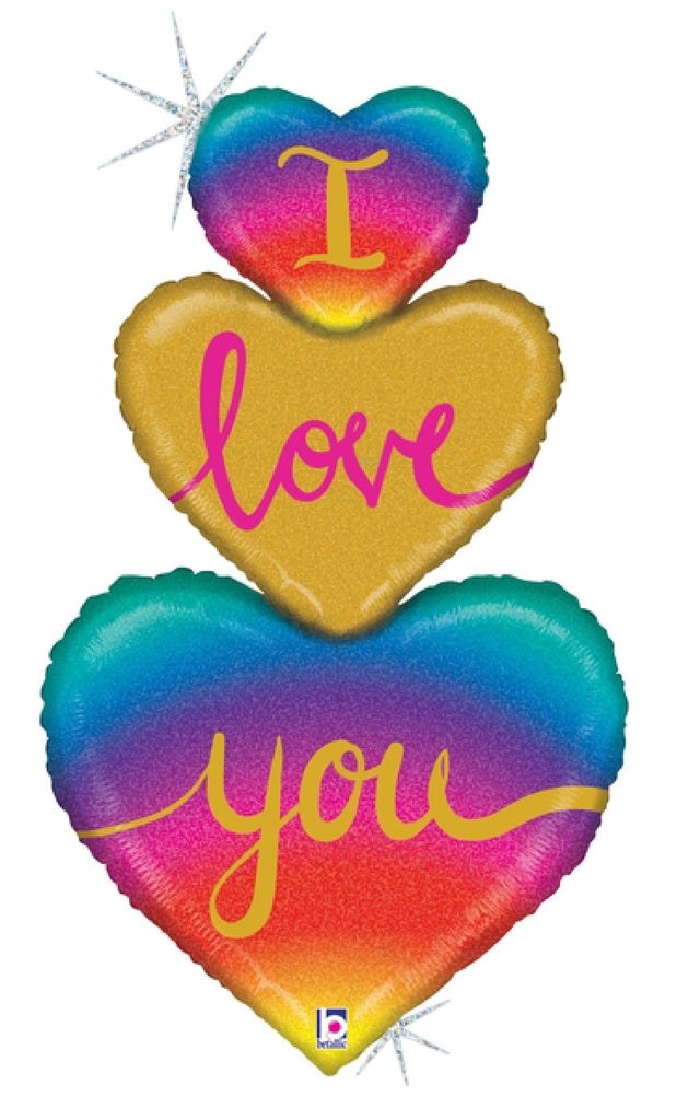 40" Foil Balloon Holographic Rainbow Heart Love Trio