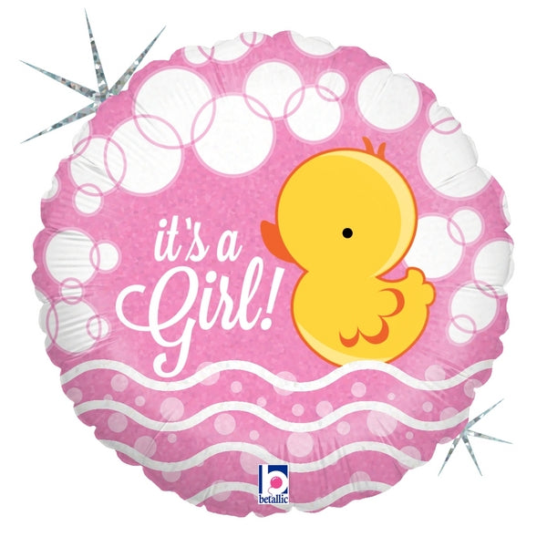 18" Holographic Balloon Bubble Ducky Girl