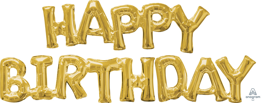 Airfill Only Phrase "HAPPY BIRTHDAY" Gold Balloon