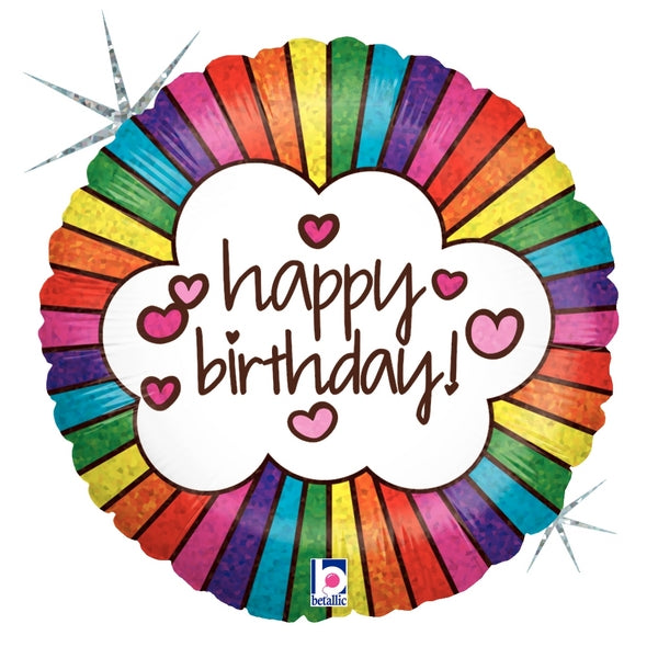 18" Holographic Balloon Retro Rainbow Birthday