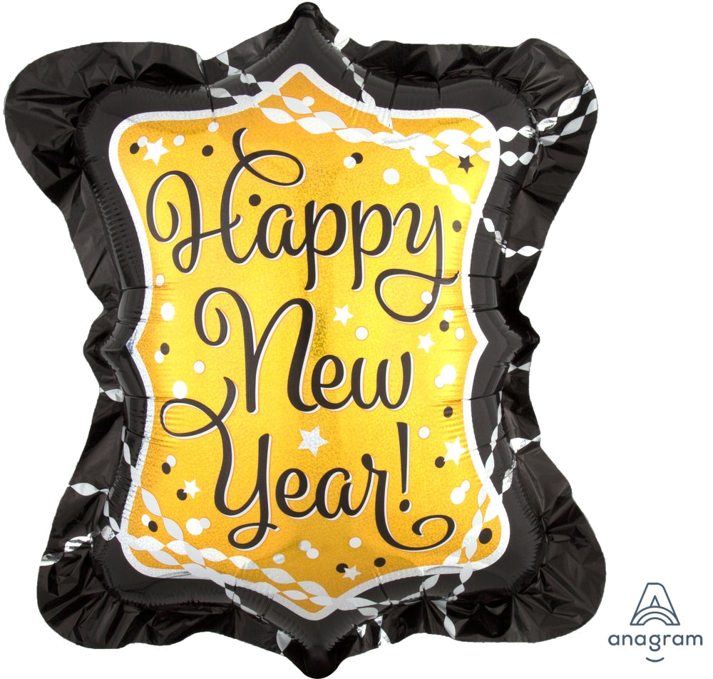 27" Jumbo Happy New Years Streamers & Sparkles Foil Balloon