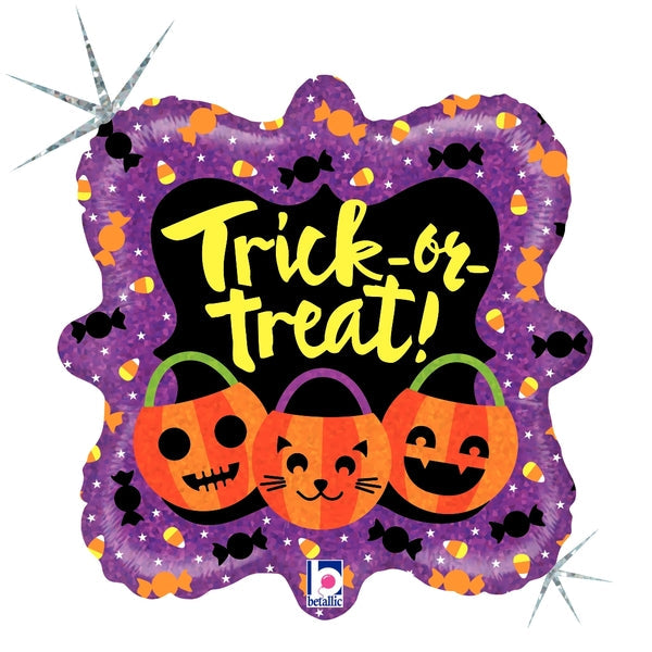 18" Square Holographic Balloon Trick or Treat Pumpkins