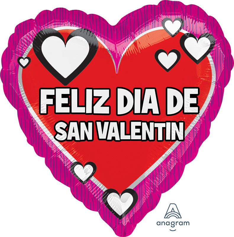 18" Feliz Dis De San Valentin Pink & Red Balloon (Spanish)