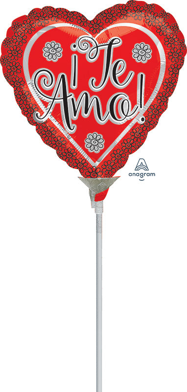 4" Airfill Only Te Amo Flower Border Balloon (Spanish)